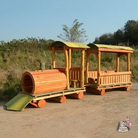Spielzeug Lokomotive mit Waggon aus Holz inkl. Sitzbnken...