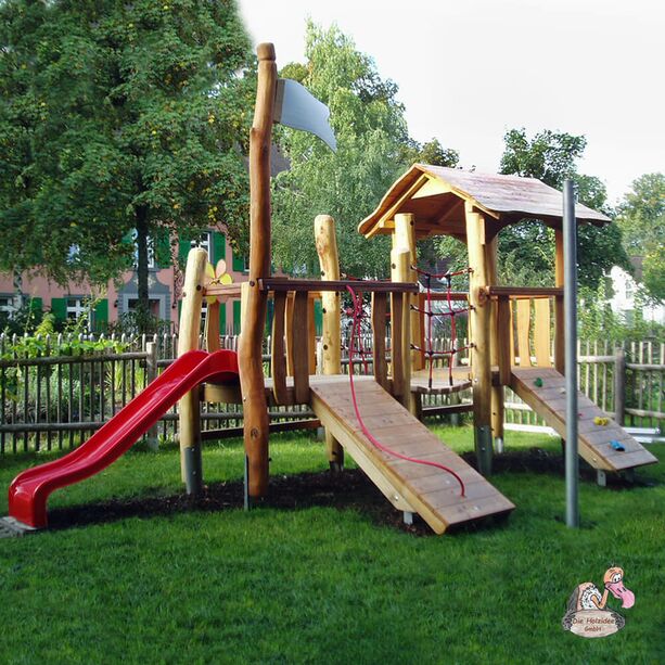 Outdoor Kleinkind Spielplatz aus Eiche zum Klettern und mit Rutsche - Spielplatz Midi