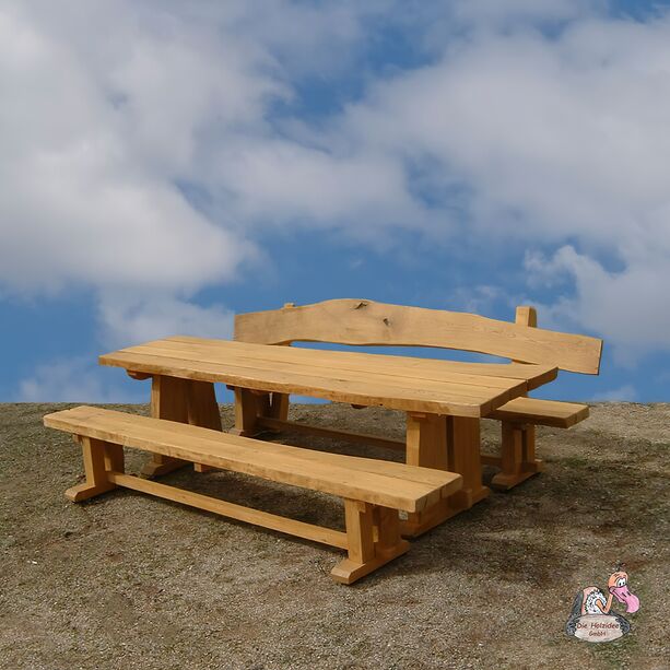 Gemütliche Sitzecke aus Eichenholz mit zwei Bänken und Tisch - Sitzgarnitur Lancelot