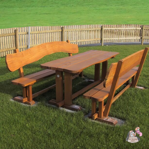 Gartenmöbel-Set aus Eiche - Gartentisch und Holzbänke - Sitzgarnitur Lancelot