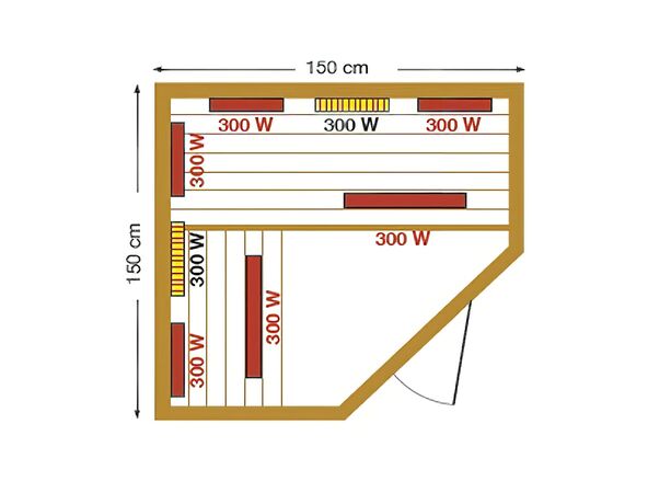 Infrarotsauna für Innen mit 2 Fenstern - max. 60°C - 3 Personen - Fichtenholz - 5-eckige Form - Sierra Negra