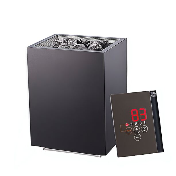 Eckiger Saunaofen - 9KW - externe Steuerung - 3-Phasen-Anschluss - Schwarz - Granatblack