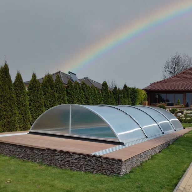 Garten Poolabdeckung - vormontiert - aus Aluminium & Polycarbonat - silber - abschliebar 132cm hoch  - Heliodor