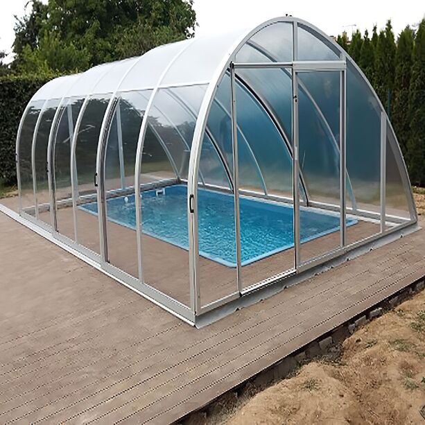 Poolberdachung mit schrger Wlbung - aus Aluminium & Polycarbonat - Sonderanfertigung - Rubin Obliquo