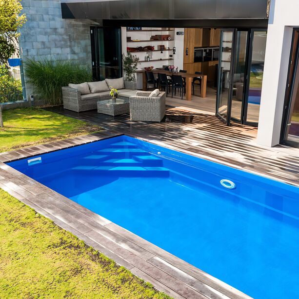 Garten Swimming Pool mit Ecktreppe - 310x610cm - rechteckig - Komplettset - Glas-Verbundbecken - Messolongi Rubin