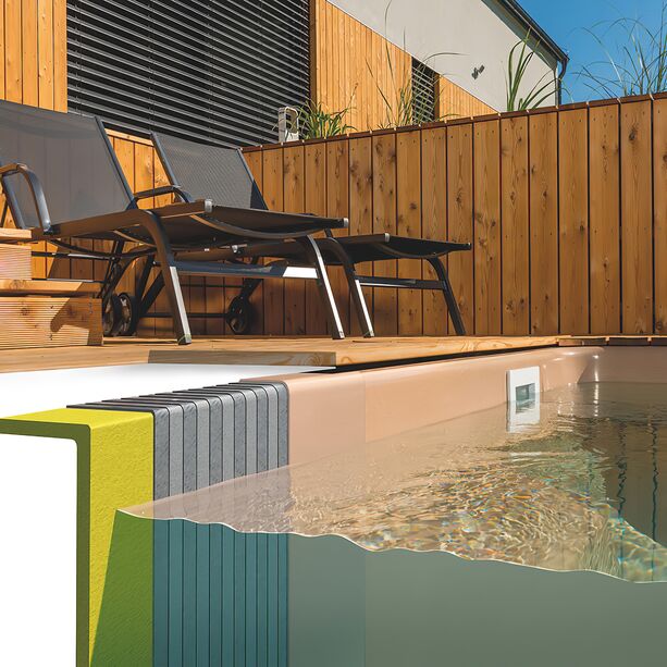 Garten Swimming Pool mit Ecktreppe - 310x610cm - rechteckig - Komplettset - Glas-Verbundbecken - Messolongi Rubin