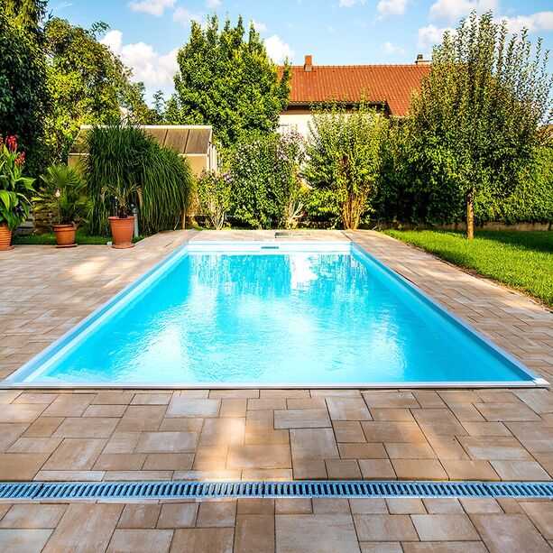 Garten Pool mit Skimmer aus Polypropylen - rechteckig - mit Stufen - Ibiza