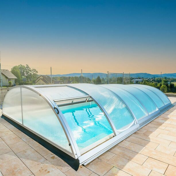 Vormontierte flache Poolabdeckung - Aluminium & Polycarbonat - mit Seitentr - abschliebar - Galaxyit