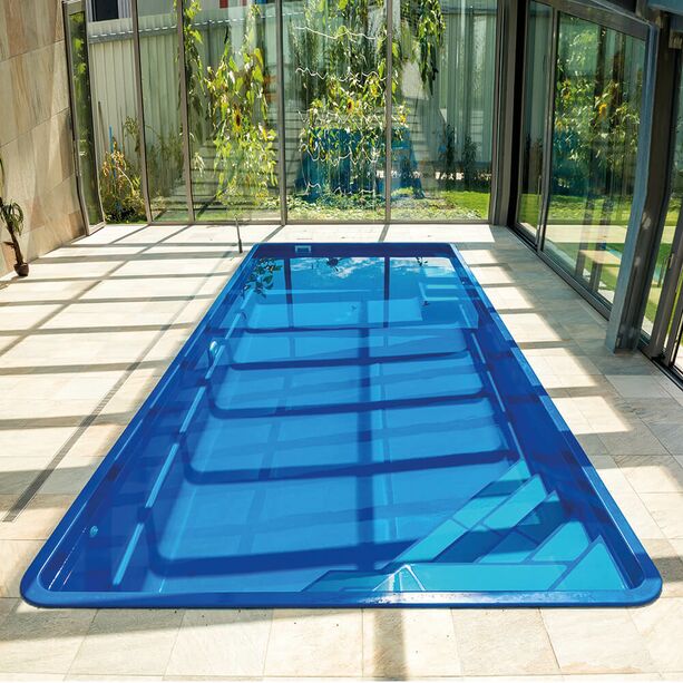 Groer GFK Pool - 350x820cm - mit 2 Treppen - Glas-Verbundbecken - rechteckig - Komplettset - Brasilia Pyrit / Dunkelblau