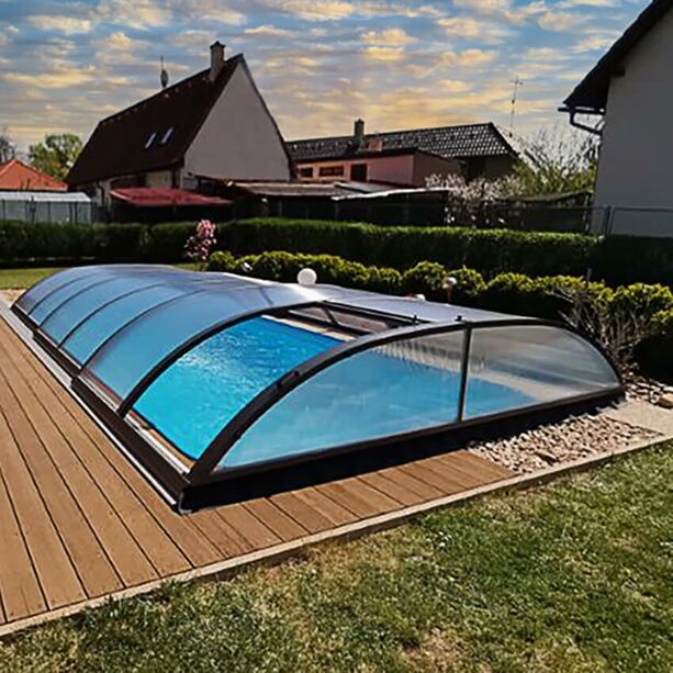 Vormontierte flache Poolabdeckung - Aluminium & Polycarbonat - mit Seitentr - abschliebar - Galaxyit / 80x854x375cm  (HxBxT) / Anthrazit