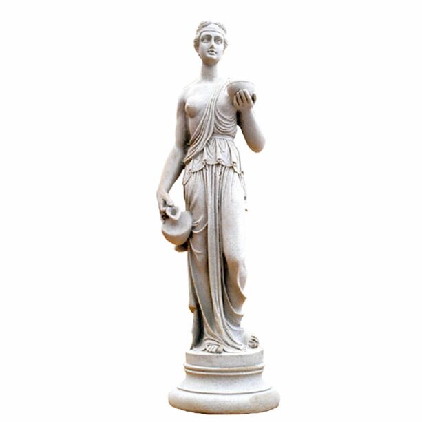 Frauenstatue mit Krgen auf Sockel - Steinguss Gartenfigur - Tayan