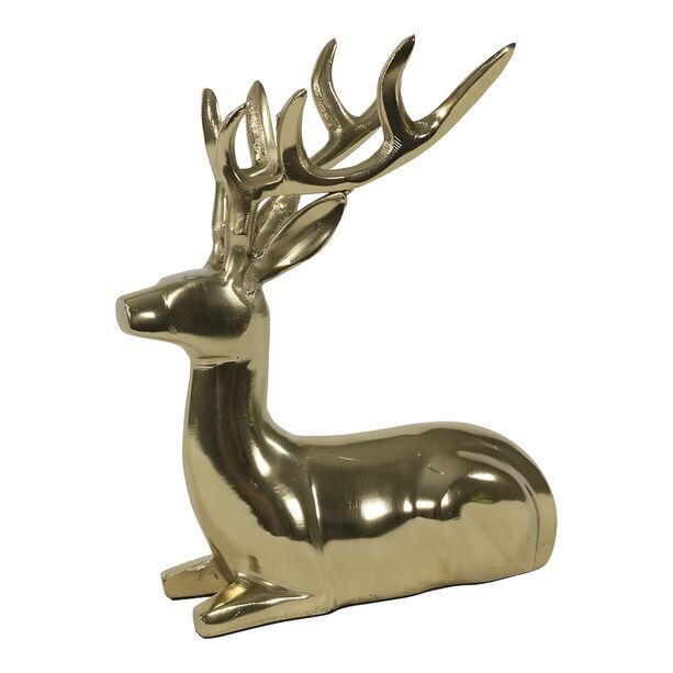 Liegender Hirsch aus Aluminium - goldfarben - Prancer / 23x18x13cm (HxBxT)