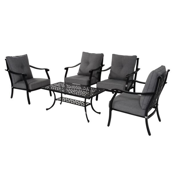 Schwarze 4-Sitzer Loungegruppe aus Alu mit Polster - Landhaus-Stil - Kings Garden