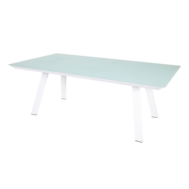 Weißer XXL Gartentisch aus Aluminium mit Glasplatte matt - Pruno