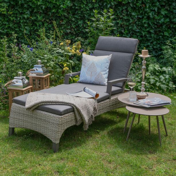 Sonnenliege aus Polyrattan mit verstellbarer Lehne und Auflage - Liege Phua / Beige