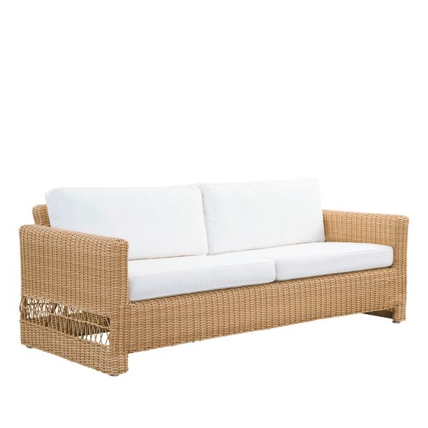 Geflochtenes Outdoor Loungesofa aus Aluminium und Polyrattan in hellbraun - 3-Sitzer Joana