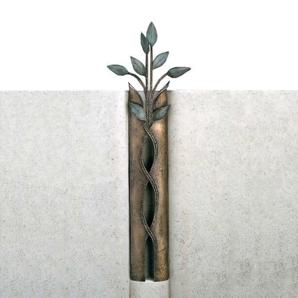 Hohe Wandskulptur Lebensbaum aus Bronze mit grnen Blttern - Floreno
