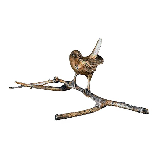 Kleine Vogelfigur aus Bronze - Vogel sitzt auf Zweig - Zaunknig Rio