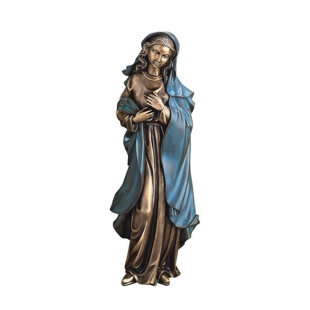 Stehende Maria mit blauem Umhang als Bronzegussstatue - Mater Pieta