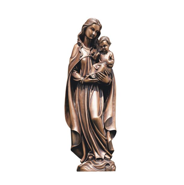 Junge sitzt auf dem Arm einer Frau - Bronzegussfigur - Madonna Credenti