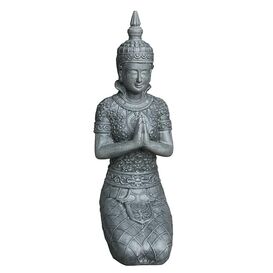Kniende Buddha Gartenfigur aus Polystone - grau - Akepo