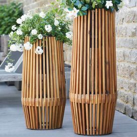 Groe runde Outdoor Pflanzvase aus Holz - modern - Oregata