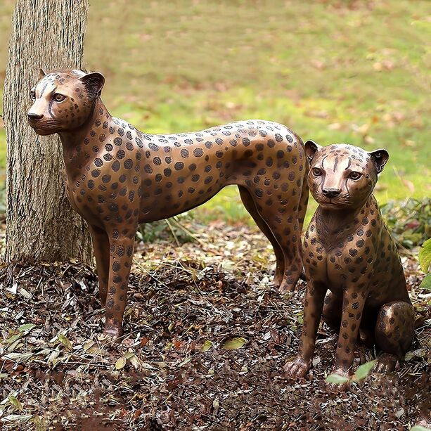 Bronze Tierskulpturen-Set Geparde stehend & sitzend - lebensgro - Gepardenpaar