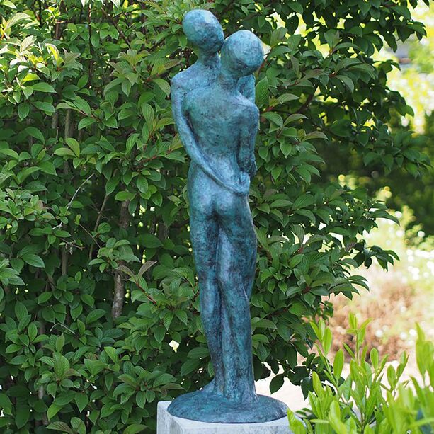 Abstrakte Kunstfigur eines Liebespaares aus Bronze - Trkis - Romantica