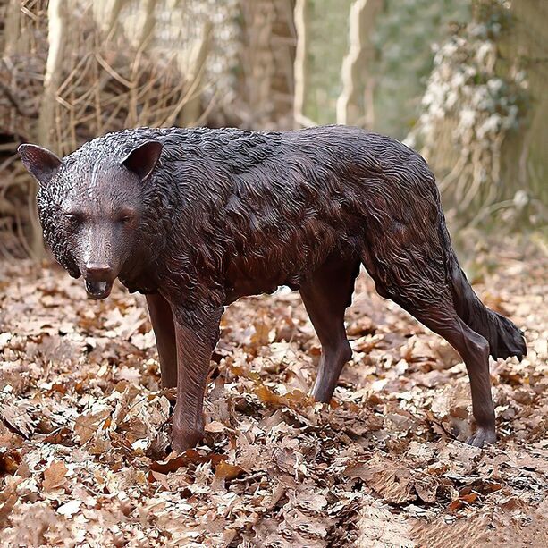 Lebensechte Wolfstatue braun aus Bronzeguss fr den Garten - Wolf Remu