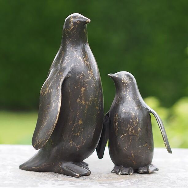 Groer & kleiner Pinguin aus Bronze als Vogel Gartenskulpturen - Pinguine