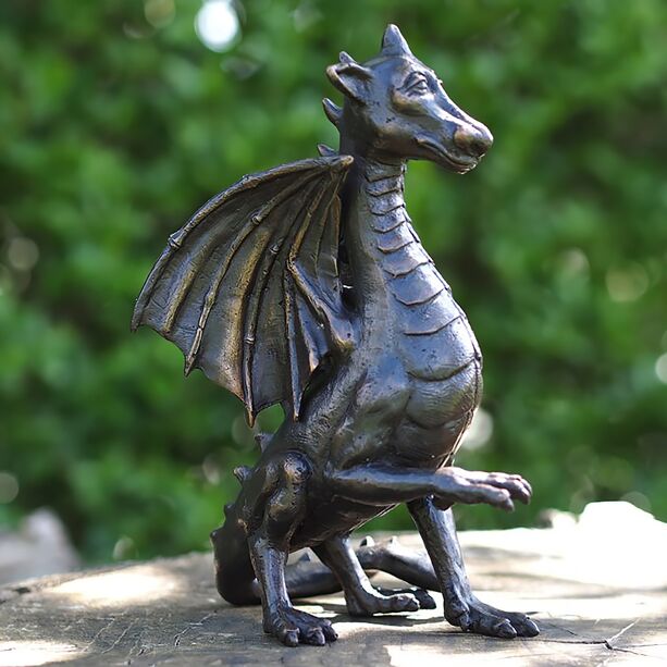 Kleine Garten Drachenfigur braun aus Bronzeguss - Drache Maro