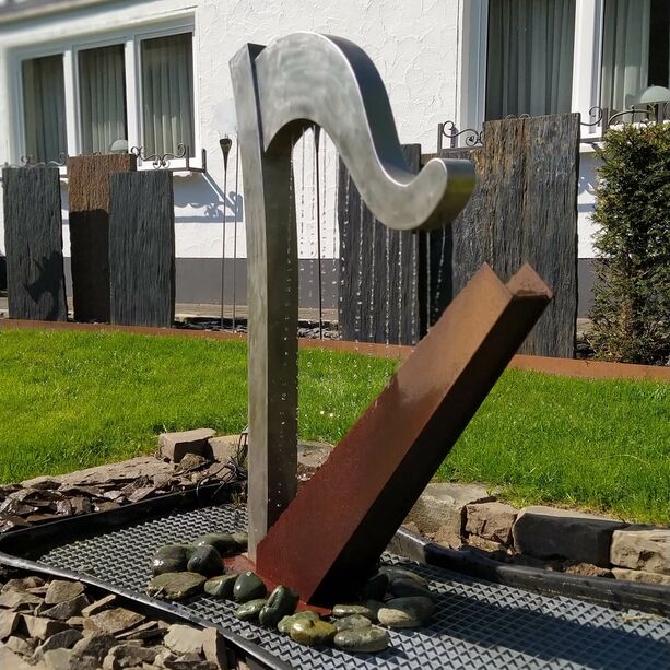 Gartenbrunnen als Harfe - Edelstahl & Cortenstahl - Dokanga