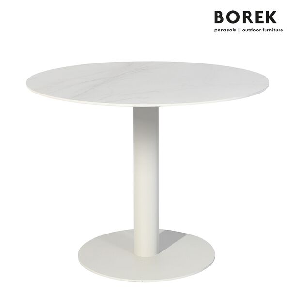 Eleganter Gartentisch in grau oder weiß aus Edelstahl mit Dekton Platte - Borek - Peniche Gartentisch