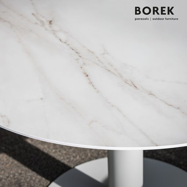 Eleganter Gartentisch in grau oder weiß aus Edelstahl mit Dekton Platte - Borek - Peniche Gartentisch