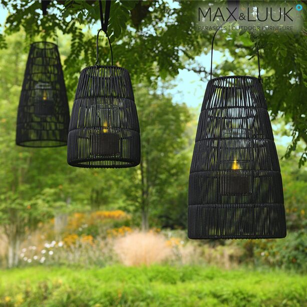 Schwarze Outdoor Leuchte zum Hängen oder Aufstellen mit Glas-Kerzenhalter - Max & Luuk - Mace Laterne