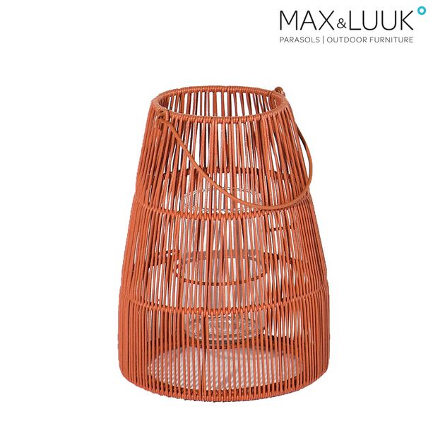Orange Gartenlaterne aus Aluminium und Geflecht mit Kerzenhalter aus Glas - Max & Luuk - Mace Laterne / 30,5x23cm (HxDm)