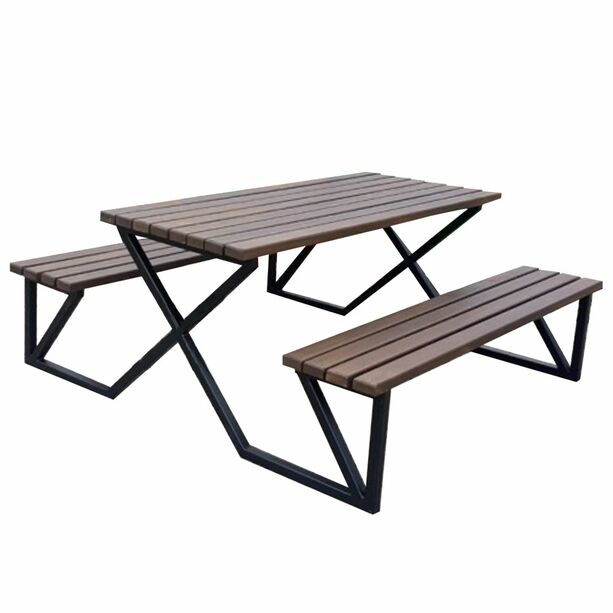 Gartentisch mit integrierten Bänken aus Holz und Metall - Alfrun