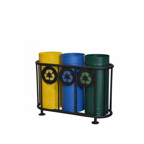 Mehrfarbige Recycling Tonnen im Gestell aus Metall - Jeanevo