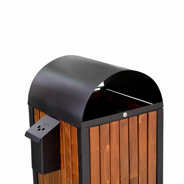 Quadratischer Mlleimer aus Holz und Metall mit Schutzdach und Aschenbecher - Haukur