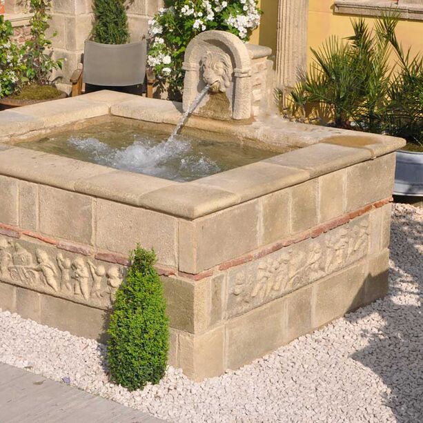 Groer Gartenbrunnen eckig mit Lwen Wasserspeier & Putten - Boddle Fountain