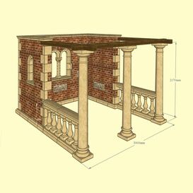 Dorischer Säulenpavillon mit Mauer und Balustrade -...
