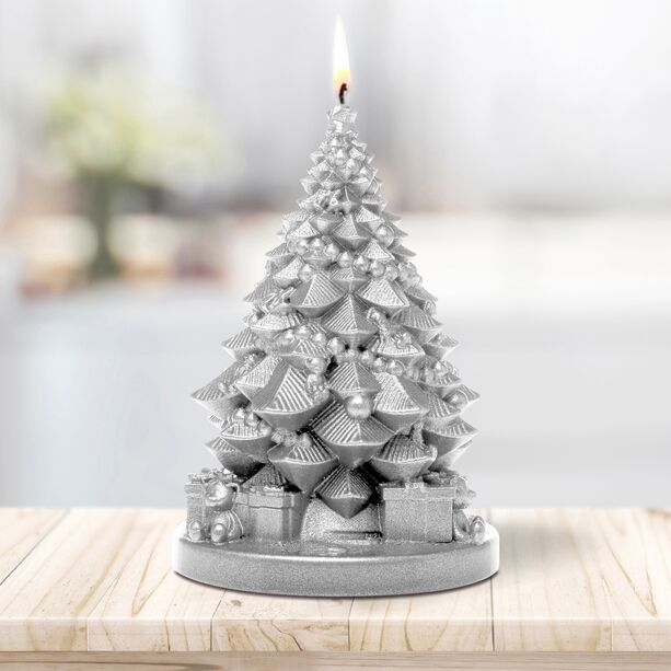 Silberner Weihnachtsbaum mit Geschenken - vegane Kerze - Green Christmas