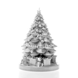 Silberner Weihnachtsbaum mit Geschenken - vegane Kerze -...