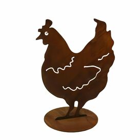 Hhnerfigur in Rostoptik auf Standfu - lebensgro - Huhn...