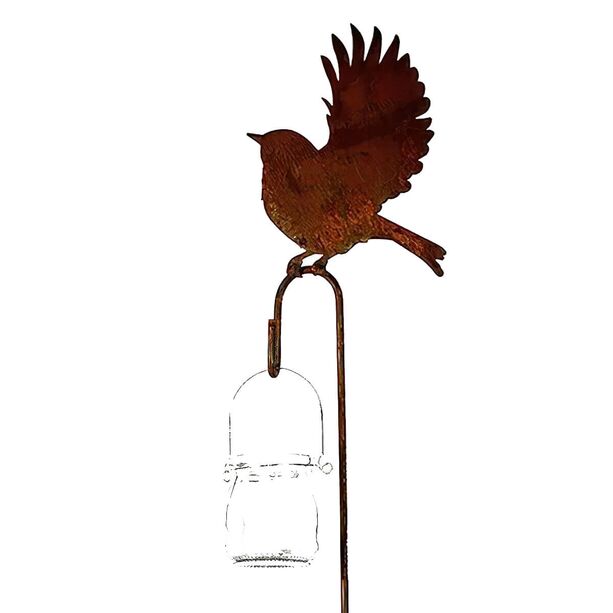 Vogelfigur in Rostoptik auf Stab mit Glas - Fili