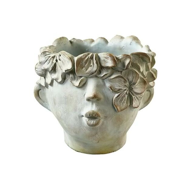 Pflanzgef mit Bltenornament - Kopf Skulptur - Timothy