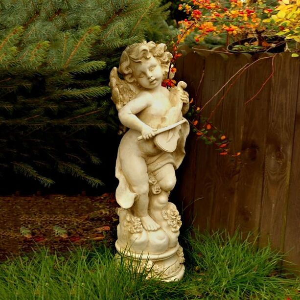 Musizierender Amor fr den Garten - kunstvolle Engelskulptur mit Geige - Tommaso