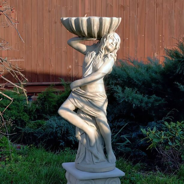 Elegante Frauen Gartenskulptur aus Steinguss mit Schale - bepflanzbar - Fiorella