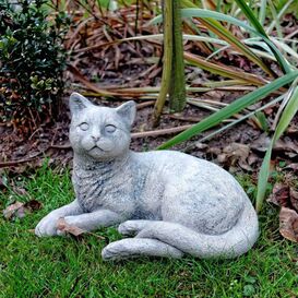 Liegende Katze - wetterfeste Steinguss Gartendekoration -...