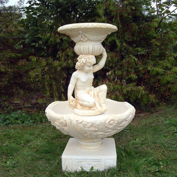 Kleiner Steinguss Springbrunnen mit Weingott Bacchus - Aurelio